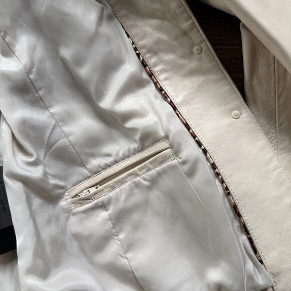 Vintage Wilsons Leather Jacket Genuine Cream Blazer Style Button Front Sz M - Picture 7 of 11